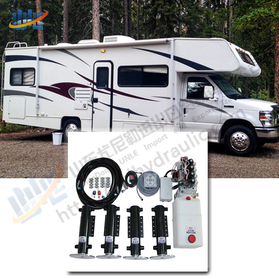 Double acting motorhome hydraulic self balancing system used in fiat